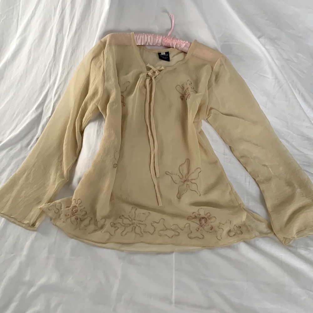 Boho sheer Tunic top by ALMA, beige colour, sheer polyester, size XL